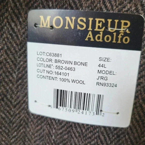 Monsieur Adolfo Blazer 44L NWT Men's Brown Herringbone 100% Wool 2-Button - Picture 4 of 4
